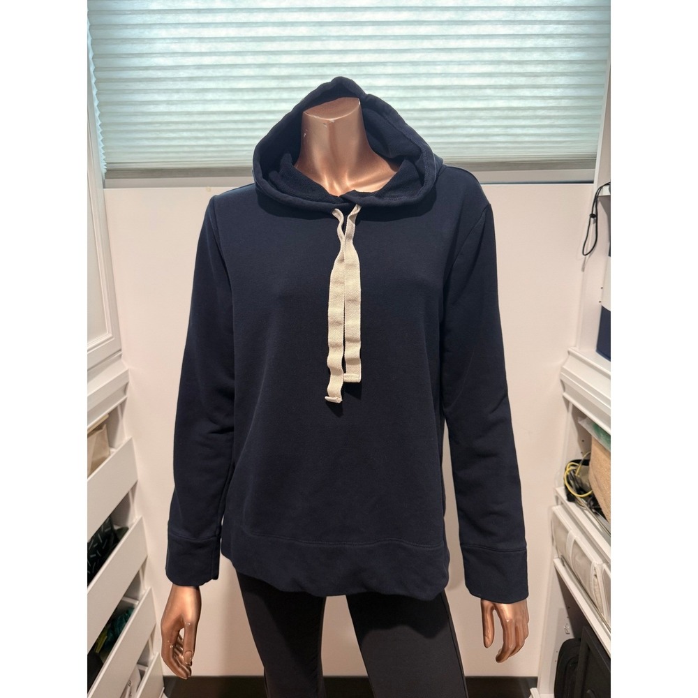 Loft Womens Navy Blue French Terry Hoodie Sweatshirt Size M Side Slit Pullover
